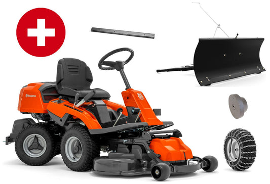 Husqvarna Profi-Frontmäher R 214C Combi 94 Winterpaket mit Schneeschild, Gummileiste, Gewicht und Schneeketten